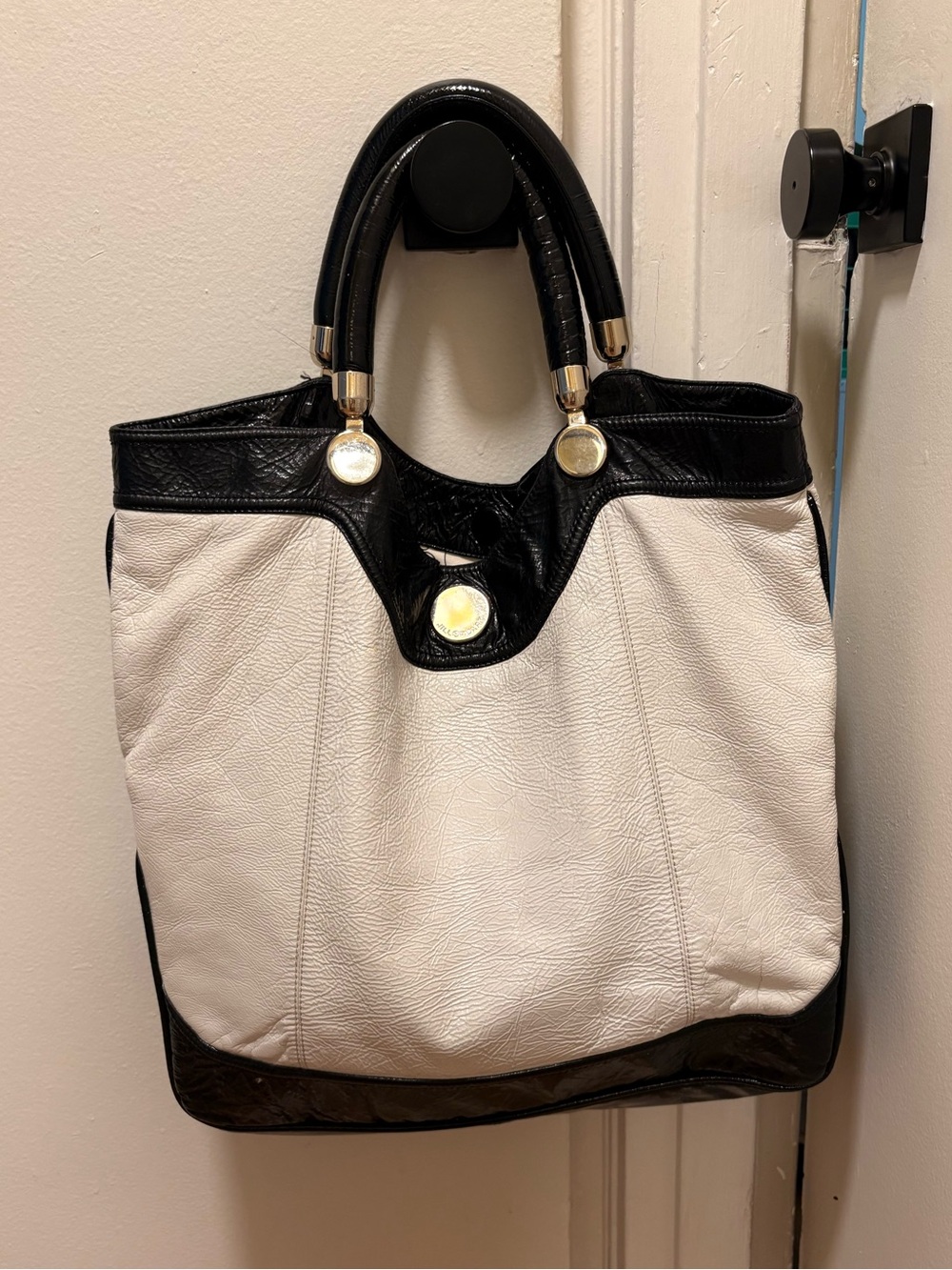 Jill Stuart white and black XL leather tote bag